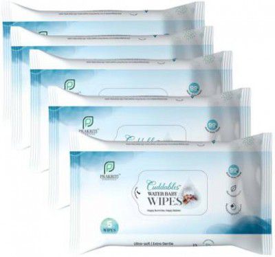 Cuddables 99% Water Baby Wipes - Natural Plant made cloth wipes | 5 Pcs Wipes, Pack of 5