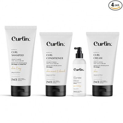 Curlin Curly Hair Shampoo (200g) + Conditioner (150g) + Curl cream (150g) + Scalp tonic (100ml) - Pack of 4