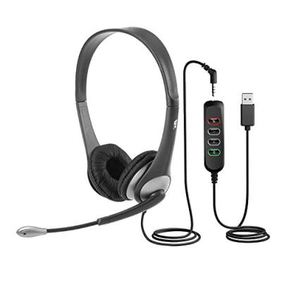 Cyber Acoustics Stereo Wired On Ear Headset (AC-204USB) Quality Sound Calls, USB or 3.5mm Connection