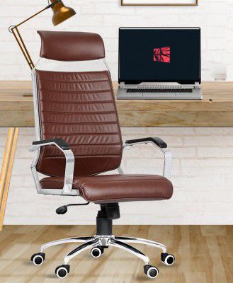 Da URBAN Gravel High Back Revolving Ergonomic Home & Office Head Support Leatherette Office Arm Chair (Brown)