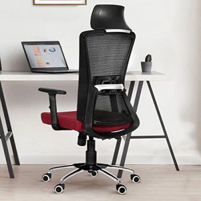 Da URBAN® Rover High Back Revolving Mesh Office Executive Ergonomic Chair with 3 Years Warranty, Adjustable Armrest & Fixed Headrest, Long Day Comfort, (Red)