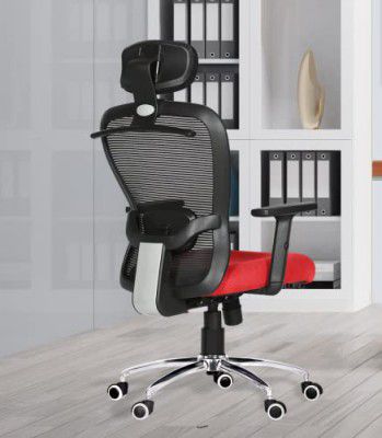 Da URBAN Signature High Back Revolving Mesh Office Executive Ergonomic Chair with 3 Years Warranty, Adjustable Armrest & Headrest and Tilt Lock, Long Day Comfort, (Red)