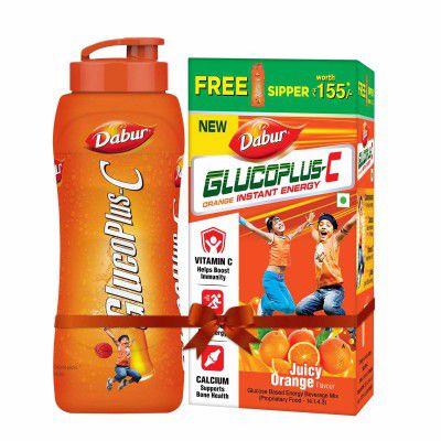 Dabur GlucoPlus-C Instant Energy Glucose Orange Flavour - 1kg (with Sipper Free) | Glucose Replenishes Energy | 25% more Glucose in every sip| Vitamin C helps Boosts Immunity | Calcium Supports Bone H