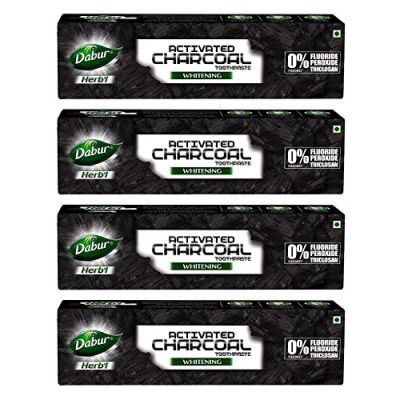 DABUR Herb'L Activated Charcoal Toothpaste-480G (120G X 4,Pack Of 4)|Black Gel|Whitening Toothpaste|Fluoride Free|Fights Plaque&Extrinsic Stains|With Power Of Mint|Cool&Refreshing Mouth Experience