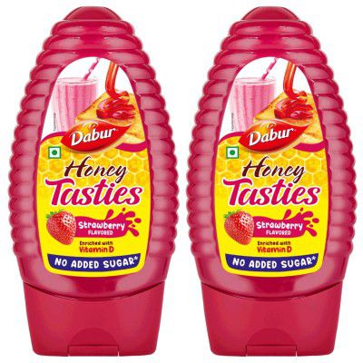 Dabur Honey Tasties Strawberry Syrup | Enriched with Vitamin D |No Added Sugar - 200gm (Pack of 2)