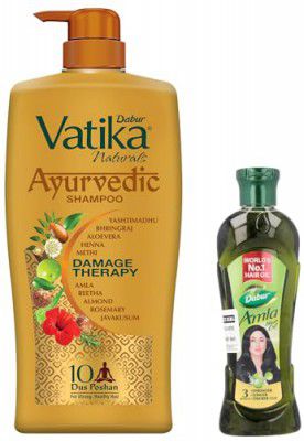 Dabur Vatika Ayurvedic Shampoo - 1L & Dabur Amla Hair Oil - 180 ml