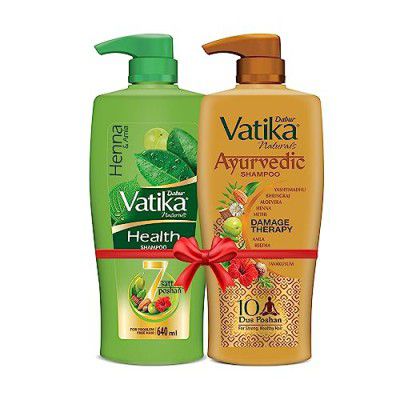 Dabur Vatika Ayurvedic Shampoo - 640ml + Dabur Vatika Health Shampoo - 640ml | Repairs Hair damage, Controls Frizz | For All Hair Types | Goodness of Natural Ingredients