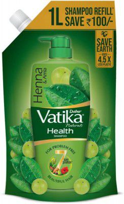 DABUR VATIKA Health Shampoo Refill Pouch | With 7 natural ingredients | Controls Frizz  (1 L)