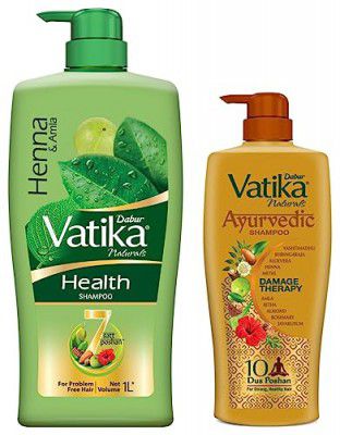 Dabur Vatika Health Shampoo, With Henna & Amla For Problem Free Hair, 1L & DABUR Vatika Ayurvedic Shampoo, 640ml : Power of Dus Poshan for 10 Hair Problems