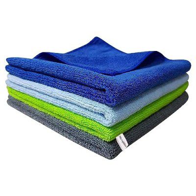 DALUCI Microfiber Cleaning Cloths 4 Pcs 40x40cms 340 GSM Kitchen Towel Highly Absorbent Lint and Streak Free Multi -Purpose Wash Cloth for Home Kitchen, Window, Glass Cleaning - Multicolor (Pack of 4)