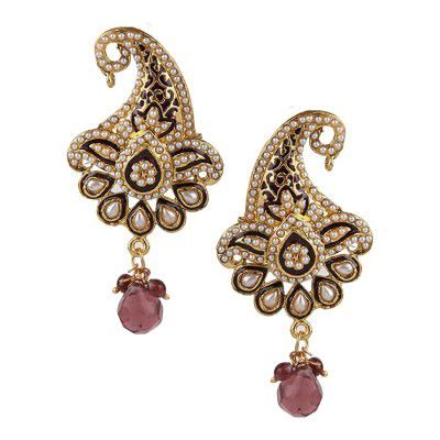 Dancing Girl Purple Chand Bali Traditional Latest Kundan Moti Kammal Earrings