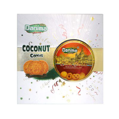 Danima Coconut Cookies + Butter Cookies • Original Danish Recipe, Tin Gift Box, 17.6 oz / 500 g, Variety Pack