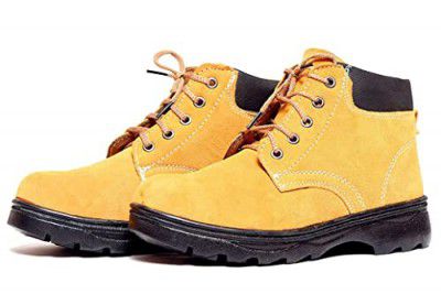 DARIT Steel Toe Safety Work Shoes Boots Non Slip Non Oil and Abrasion Resistance Leather (Numeric_5) Yellow