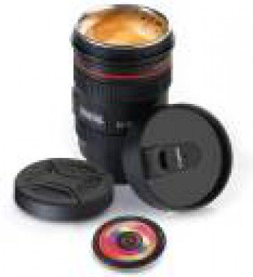 DarkPyro camera lens shape Coffee with 2 Lids And Coaster Stainless Steel Coffee Mug  (350 ml)