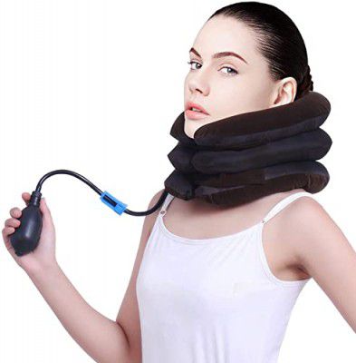 DClub Inflatable Neck BrSPACE Pillow Cervical Neck Traction evice Adjustable Neck Stretcher,IdDeal for Spine Alignment and Chronic Neck Pain Relief (Brown).