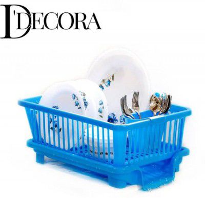 DDecora 3 in 1 Large Sink Set Dish Rack Drainer , Drying Rack Washing Basket tray(BLUE) Dish Drainer Kitchen Rack  (Plastic, Blue)