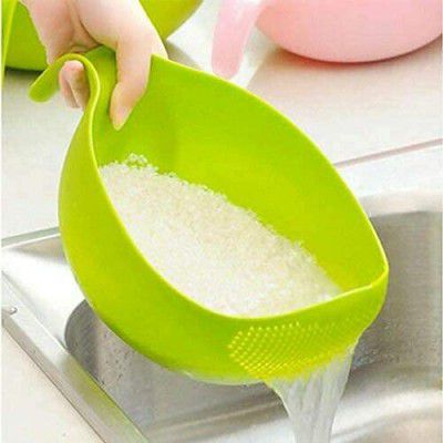 DDecora Water Strainer or Washer Bowl for Rice Vegetable & Fruits (Rice Bowl, Pack of 1, Green, Plastic)