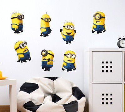 Decals Design Minions with Several Expressions Design Wall Sticker (PVC Vinyl, 50 cm x 70 cm x 50 cm), Multicolour