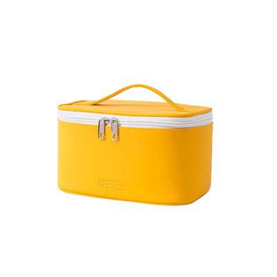 DecorADDA Waterproof PU Multifunctional Cosmetic Bag Travel Cosmetic Bag Storage Box for Make up Brushes, Toiletries, Cosmetics ( Yellow )