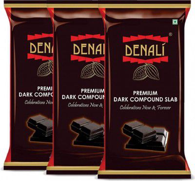 Denali Premium Dark Compound Slab with 18% Cocoa, Delicious Chocolate Bars for Cooking/Baking Cakes, Muffins, Mousse (400 Grams, 3 Slabs) Bars  (3 x 400 g)