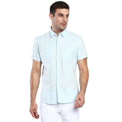 Dennis Lingo Men's Striped Slim Fit Cotton Casual Shirt with Spread Collar & Half Sleeves