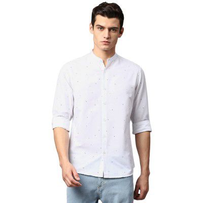 Dennis Lingo Men's White Slim Fit Cotton Casual Shirt