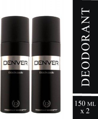 DENVER Black Code Body Deodorant Spray - For Men (300 ml, Pack of 2)