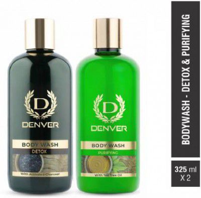 DENVER Bodywash with Tree Tea Oil 325 ml and Activated Charcoal 325 ml Combo (2 x 325 ml)