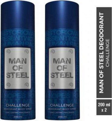 DENVER Combo of Man Of Steel Challenge Long lasting Deodorant Spray - For Men (400 ml, Pack of 2)