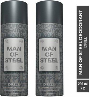 DENVER Combo of Man Of Steel Drill Long lasting Deodorant Spray - For Men (400 ml, Pack of 2)