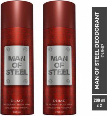 DENVER Combo of Man Of Steel Pump Long lasting Deodorant Spray - For Men (400 ml, Pack of 2)