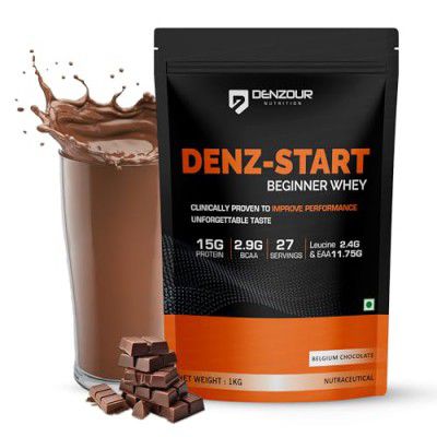 DENZOUR NUTRITION Denz-Start Beginner's Whey Protein Powder, Faster Muscle Recovery & Increases Body Strength Protein Powder for Men & Women- Belgium Chocolate Flavour, 1Kg/2.2lb (27 Servings)