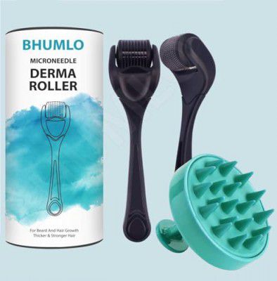 Derma Roller for Beard Hair Skin Face 540 Titanium.25mm - Self Care Gifts Facial Skin Care Tools, Hair Scalp Massager Shampoo Brush with Soft Silicone Bristles Comb Scrubber