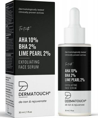 DERMATOUCH Exfoliating Serum AHA 10% + BHA 2% + Lime Pearl 2% || Dead Skin Removal, De-Tan, Clear Complexion, Bright & Glowing Skin || Reduce Pore Appearance || Smooth Texture || 30 ml