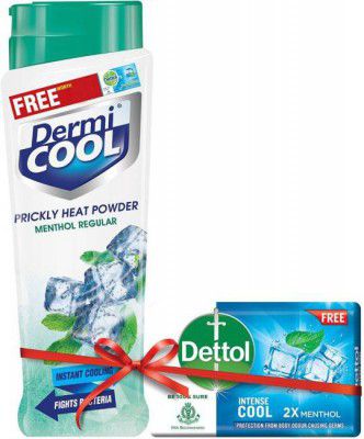 DermiCool Prickly Heat Powder, Regular 150gm + Dettol Cool Soap 125gm Free  (2 x 275 g)