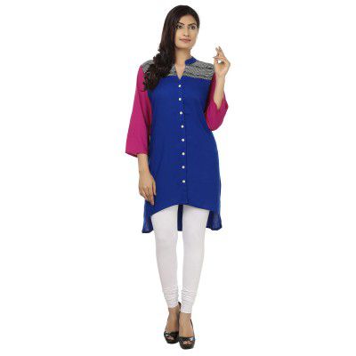 DESI CHHOKRI Blue & Pink Cotton Plain Kurti