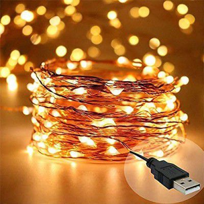 DesiDiya Copper Fairy String Lights with USB Powered Led Light for Decoration (10 Meters, Pack of 1,Corded electric)