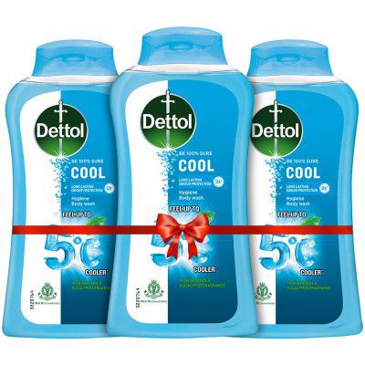 Dettol Body Wash and Shower Gel, Cool (Pack of 3 - 250ml each) | Soap-Free Bodywash | 12h Complete Odour Protection