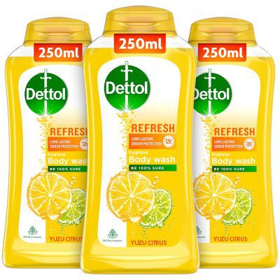 Dettol Body Wash and Shower Gel for Women and Men, Refresh (Pack of 3 - 250ml each)