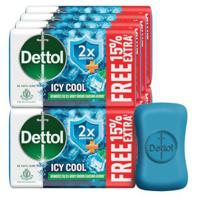 Dettol Icy Cool Bathing Soap Bar With 2x Menthol (690 gm), 75gm +15% Extra Free, Pack of 8