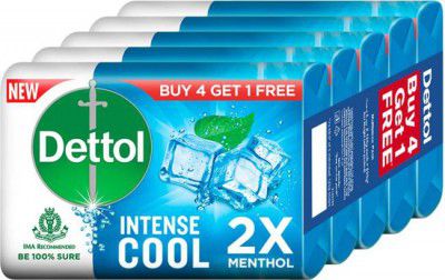 Dettol Intense Cool Bathing Soap Bar, 2X Menthol  (5 x 125 g)