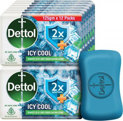 Dettol Intense Cool Bathing Soap Bar, 2X Menthol (12 x 125 g)