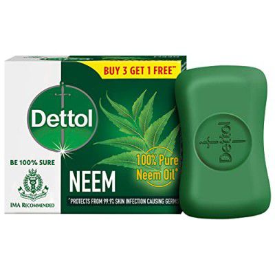 Dettol Neem Bathing Soap Bar with Pure Neem Oil, 75g (Buy 3 Get 1 Free)