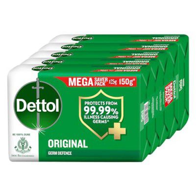 Dettol Original Germ Protection Bathing Soap Bar (750gm) | Kills 99.99% germs, 150 - Pack of 5