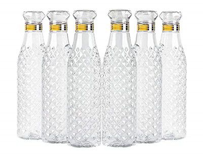 Dezofy Crystal Clear Plastic Fridge Water Bottle Set of 6 1 litre, Ideal for Restraunt, Kitchen, Home, Office, Sports, School, Travelling (DAIMOND BOTTLE)