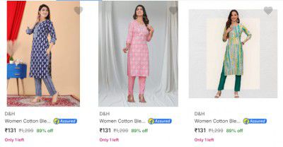 D&H Women's Kurtas Sets Starting @ ₹131 up to 89% off