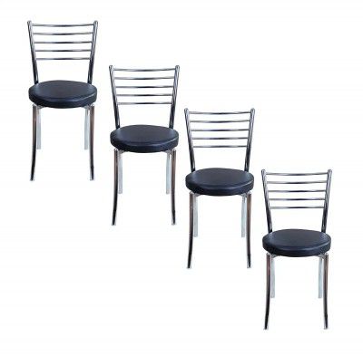 DINNINGWALE Chrome Finish Steel Chair with Black Seat Ideal Use Study Home|Office|Restaurant (16x16 inches) (4PC Chair Set)