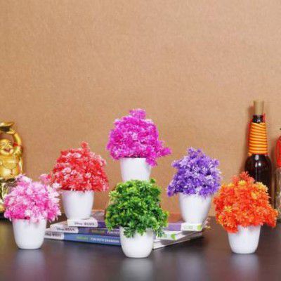 disha creation Multicolor Wild Flower Artificial Flower with Pot  (5 inch, Pack of 6, Single Flower)