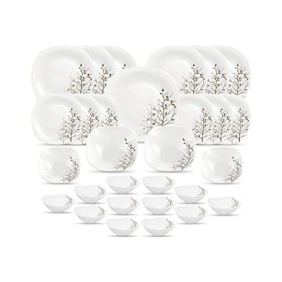 Diva by La Opala, Quadra Collection, Opal Glass Dinner Set 29 pcs, Autumnal, White