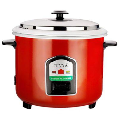 DIVYA 1.8 Litres Red Cylinder Double Pot Rice Cooker | 700 Watts | Double Body